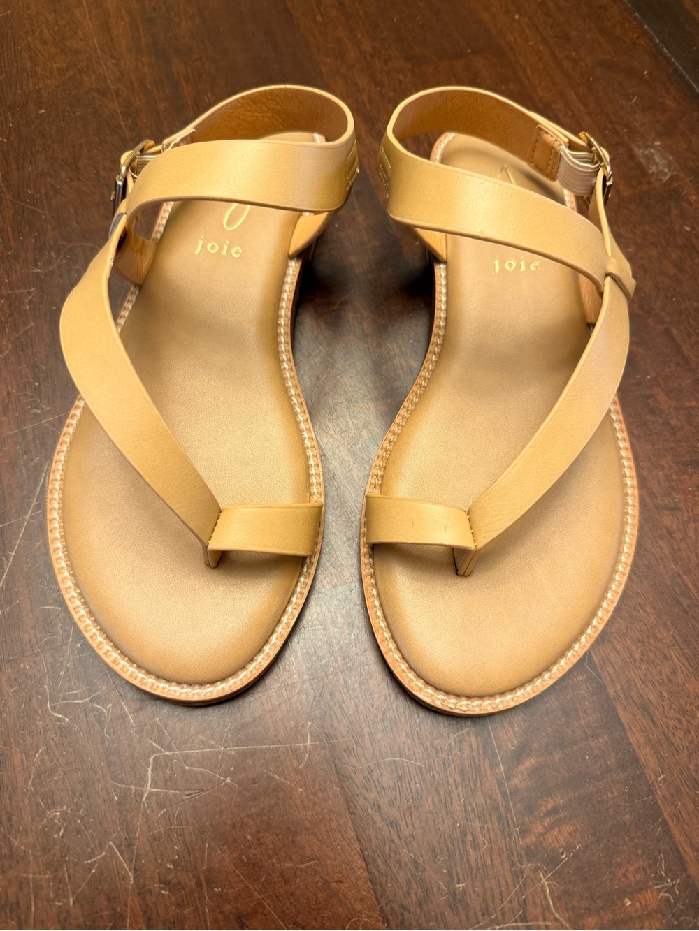 Joie Camel/Tan Leather Cross-Strap Toe-Loop Sandals